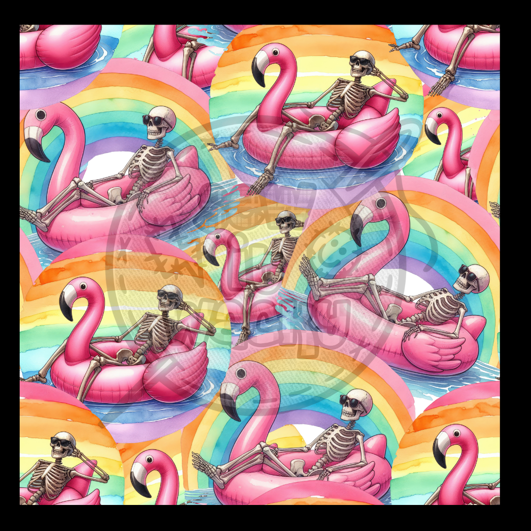 Skelly flamingo floats
